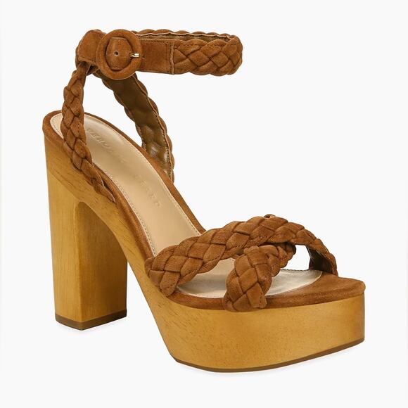 VERONICA BEARD Gael Braided Ankle Strap Sandal Platform Heels New in Box 10 Wood - Picture 3 of 10